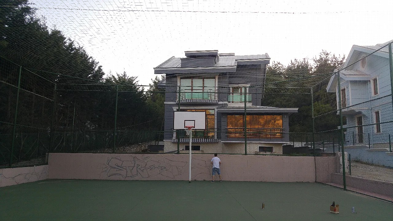 Sketching stage for the basketball court wall.